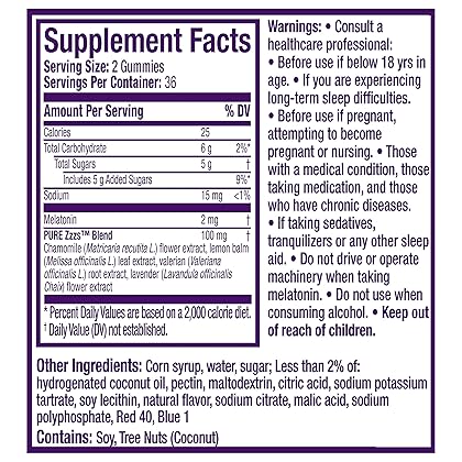 ZzzQuil PURE Zzzs Melatonin Sleep Aid Gummies, Helps You Fall Asleep Naturally, Wildberry Vanilla Flavor, Chamomile Lavender & Valerian Root, 1mg per gummy, 72 Count