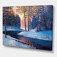 Sunshine Through The Christmas Forest By The River Lake House Canvas Wall Art White 32x24