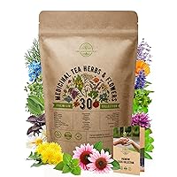 Organo Republic 30 Medicinal Tea Herb & Flower Seeds Variety Pack- Indoor/Outdoor. 6900+ Non-GMO Heirloom Flower Seeds: Anise, Bergamot, Calendula, Chamomile, Echinacea, Lavender Seeds & More