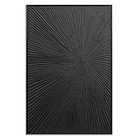 Slyart Handmade Black Canvas Wall Art with Black Aluminum Alloy Framed Modern Abstract Oil Paintings on Canvas Quartz Sand Texture Artwork for Living Room Bedroom Wall Decor