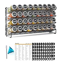 SpaceAid Spice Rack Organizer with 36 Spice Jars, 386 Spice Labels, Chalk Marker and Funnel Set for Cabinet, Countertop, Pantry, Cupboard or Door & Wall Mount - 36 Jars, 17.2