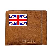 Men's UK Flag Printed Leather Wallet Bifold Light Brown