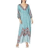 Angie Women's One Size Blue Printed Bell Sleeve Long Dress