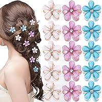15 PCS Mini Pearl Claw Clip, PAGOW Retro Hair Clips with Daisy Flower, Sweet Artificial Bangs Clips Decorative Hair Accessories for Women Girls (5pcs/Color) Pink Purple Blue (0.83x0.83x0.79 Inch)