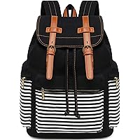 Bluboon Canvas School Backpack Women College Bookbag Girls Travel Rucksack 15.6Inch Laptop Bag (Black Stripe)