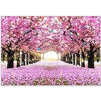 ZTHMOE 7x5ft Fabric Spring Cherry Blossom Photography Backdrop Easter Flowers Wedding Background Pink Floral Boulevard Photo Tapestry Booth Props