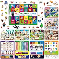800+ Stickers & 15 Town Scenes Sticker Book, Funny Side by Side All Around Town Sticker Book Educational Activity Games- Great for Toddlers, Kids, Boys & Girls