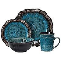 Elama Stoneware Round Oval Dinnerware Dish Set, Ocean Blue