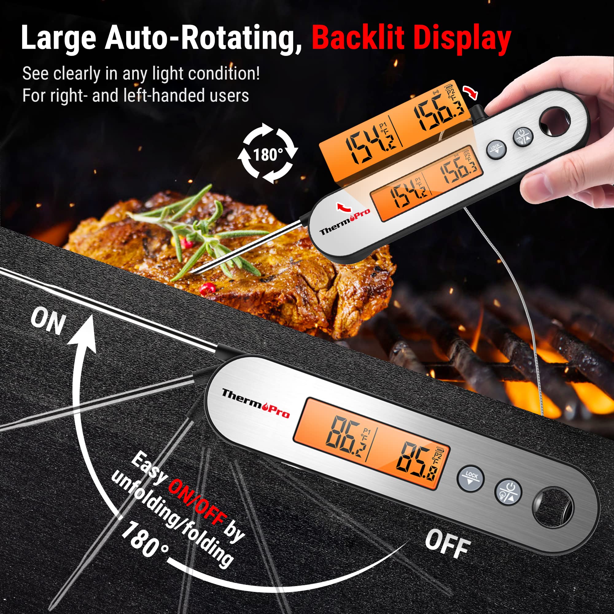 ThermoPro TP829 Wireless Meat Thermometer for Grilling and Smoking with ThermoPro TP610 Programmable Dual Probe Meat Thermometer with Alarm