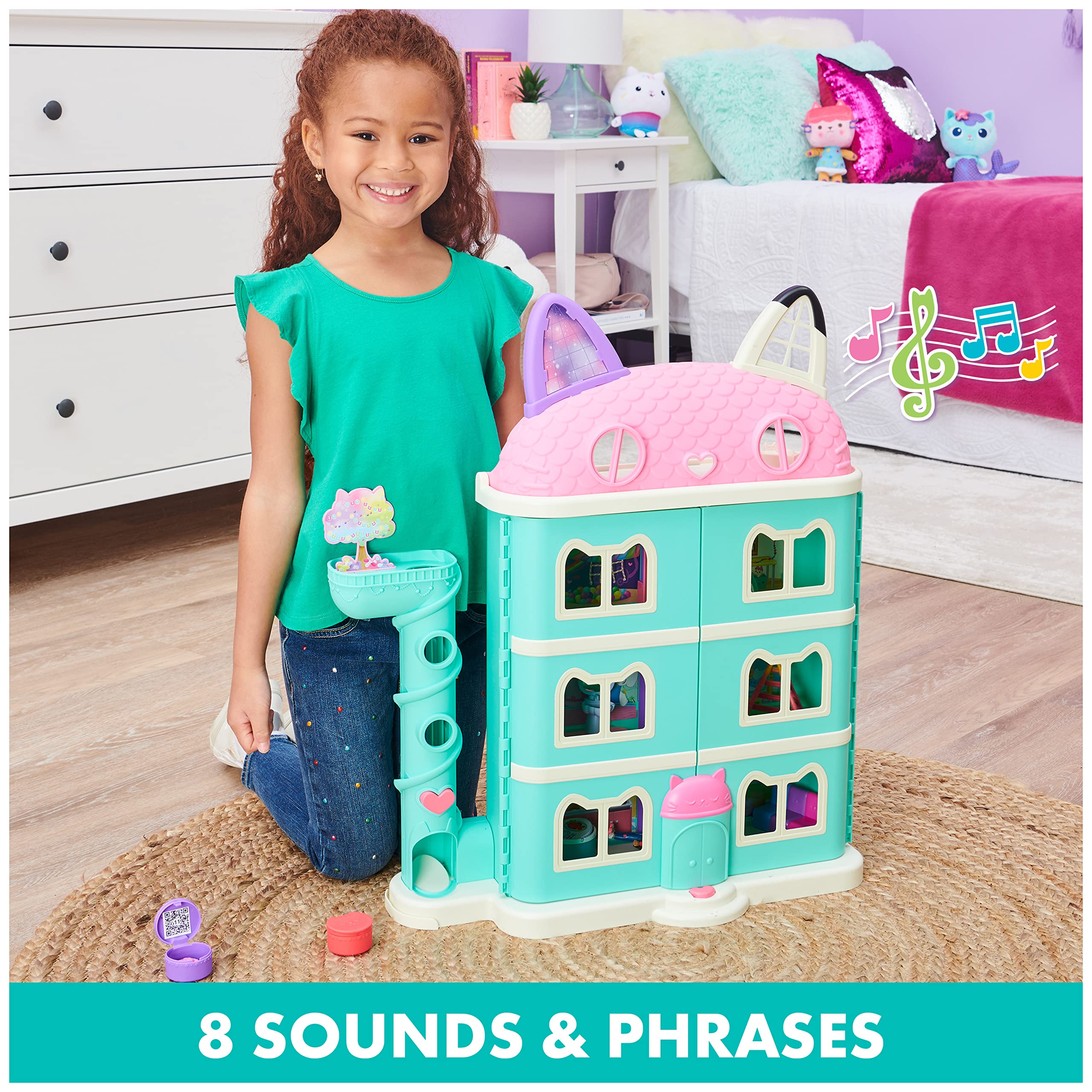 Gabby's Dollhouse, Purrfect Dollhouse with 2 Toy Figures, 8 Furniture Pieces, 3 Accessories, 2 Deliveries and Sounds, Kids Toys for Ages 3 and up