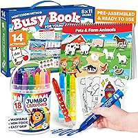 Montessori Busy Book for Toddlers Ages 3 and Up and 18pcs Large Twistable Toddler Crayons Non Toxic Washable with Coloring Sheets - Kindergarten Educational Toys for 3 Year Old - Toddler Art Supplies