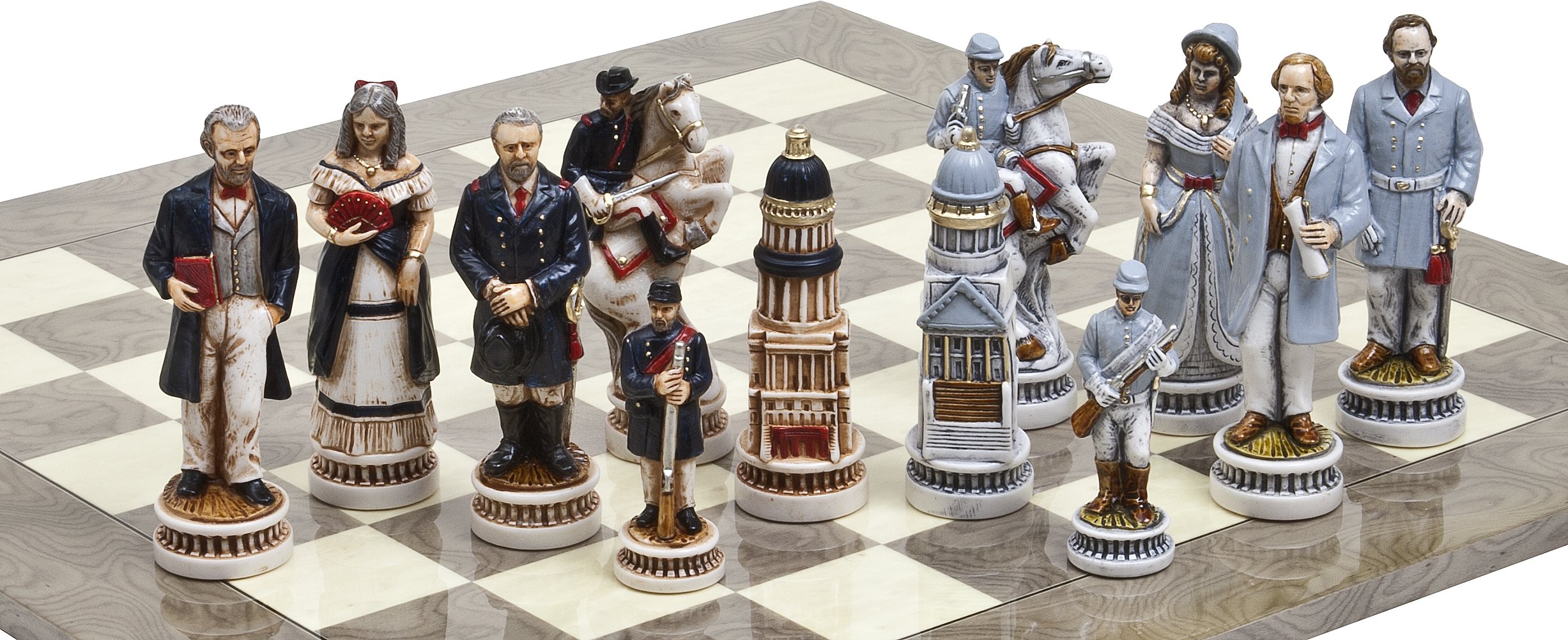 Bello Games Collezioni-American Civil War Luxury Chessmen from Italy & Greenwich Street Chess Board. Giant Size King: 5 5/8