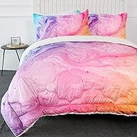 Full Size Comforter Sets for Girls Colorful Marble Sherpa Comforter for Kids Teens Soft Micromink Bedding Set 3D Fuzzy Duvet Blankets - Pink Tie Dye Bedspreads with 2 Pillow Shams (Full)