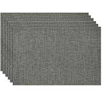 Placemats Set of 6 Washable Indoor/Outdoor Vinyl Place Mats for Dining Table Durable Non-Slip Heat Resistant PVC Weave Table Mats(Black)