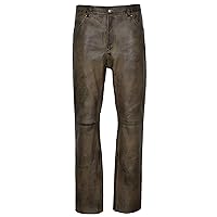 Smart Range Men’s Jeans Dirty Brown Waxed Real Leather Motorcycle Biker Trouser Pants 501