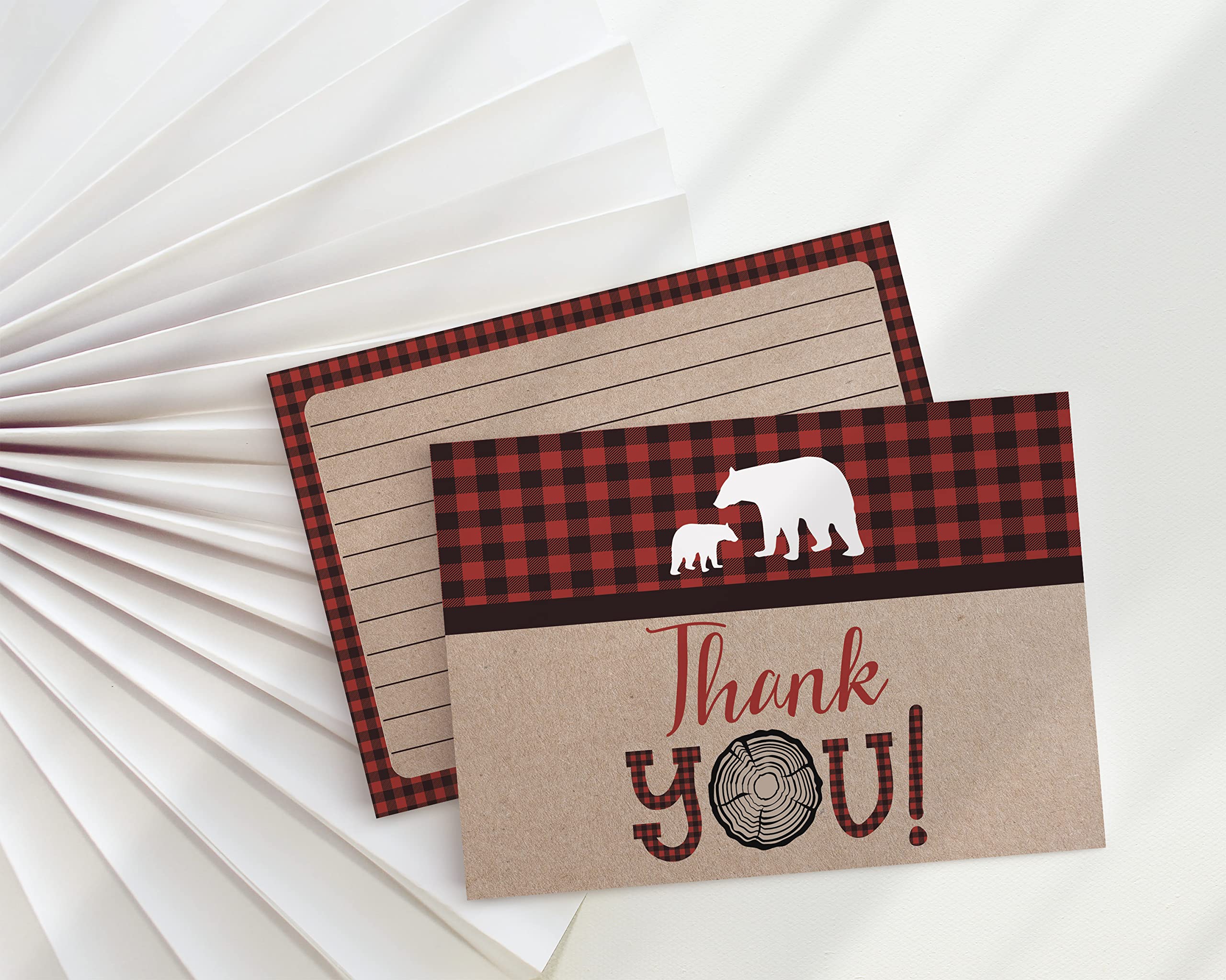Lumberjack Baby Shower Thank You Cards, Boy Baby, Mama Bear Baby Shower Favor, Woodland Baby Shower, 20 Thank You Cards and Envelopes