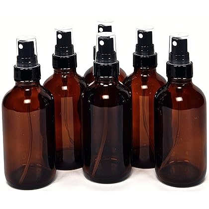 Vivaplex 6, Amber, 4 oz Glass Bottles, with Black Fine Mist Sprayers