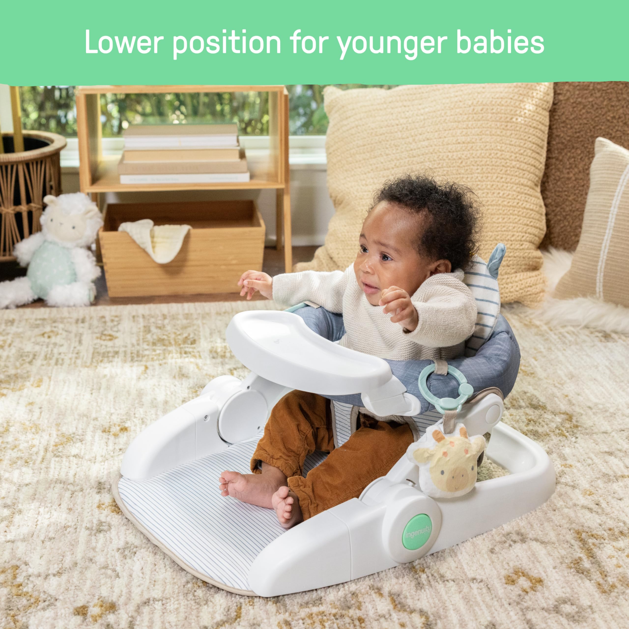 Ingenuity Prop Spot Learn-to-Sit Floor Seat for Baby, Removable Tray, 2 Linkable Toys, Tummy Time Mat, Unisex, for Ages 4-12 Months - Casi