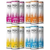 MAKA Wheatgrass Yerba Mate Tea Organic Sparking Beverage, Variety Case, 12 Fl Oz (Pack of 12), 90mg Caffeine Energy
