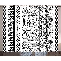 Tribal Curtains, Antique Mayan Folk Abstract with Animal and Geometric Boho Pattern, Living Room Bedroom Window Drapes 2 Panel Set, 108