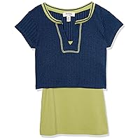 Girls Tank Top and Cropped Short Sleeve 2 Piece Set T-Shirt, Navy Lime, Small US
