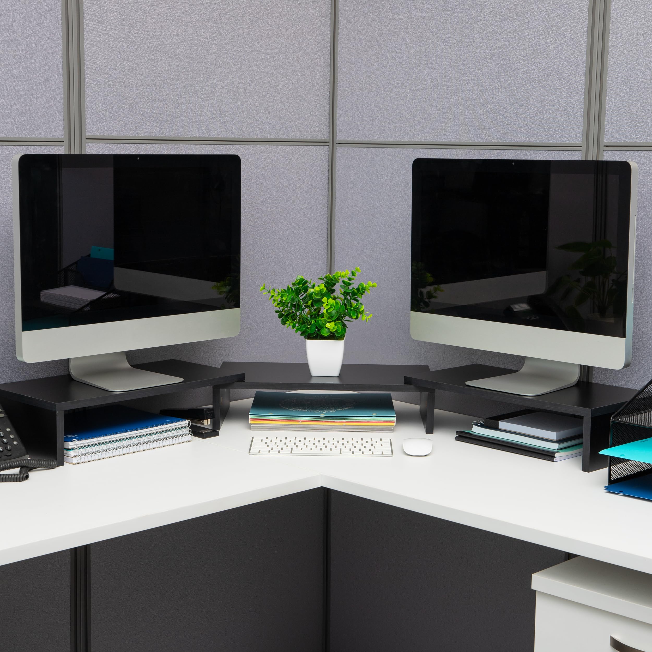 Mind Reader Dual Monitor Stand, Height Adjustable, Desktop Organizer, Laptop Riser Office, 51.25