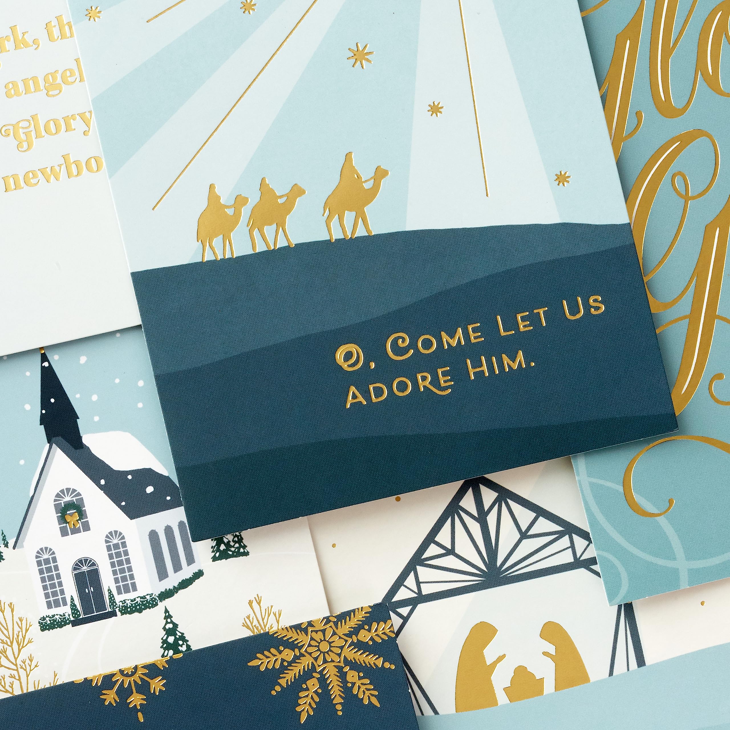 Hallmark Religious Christmas Card Assortment, Heavenly Peace (36 Cards and Envelopes) Dusty Blue and Gold Foil