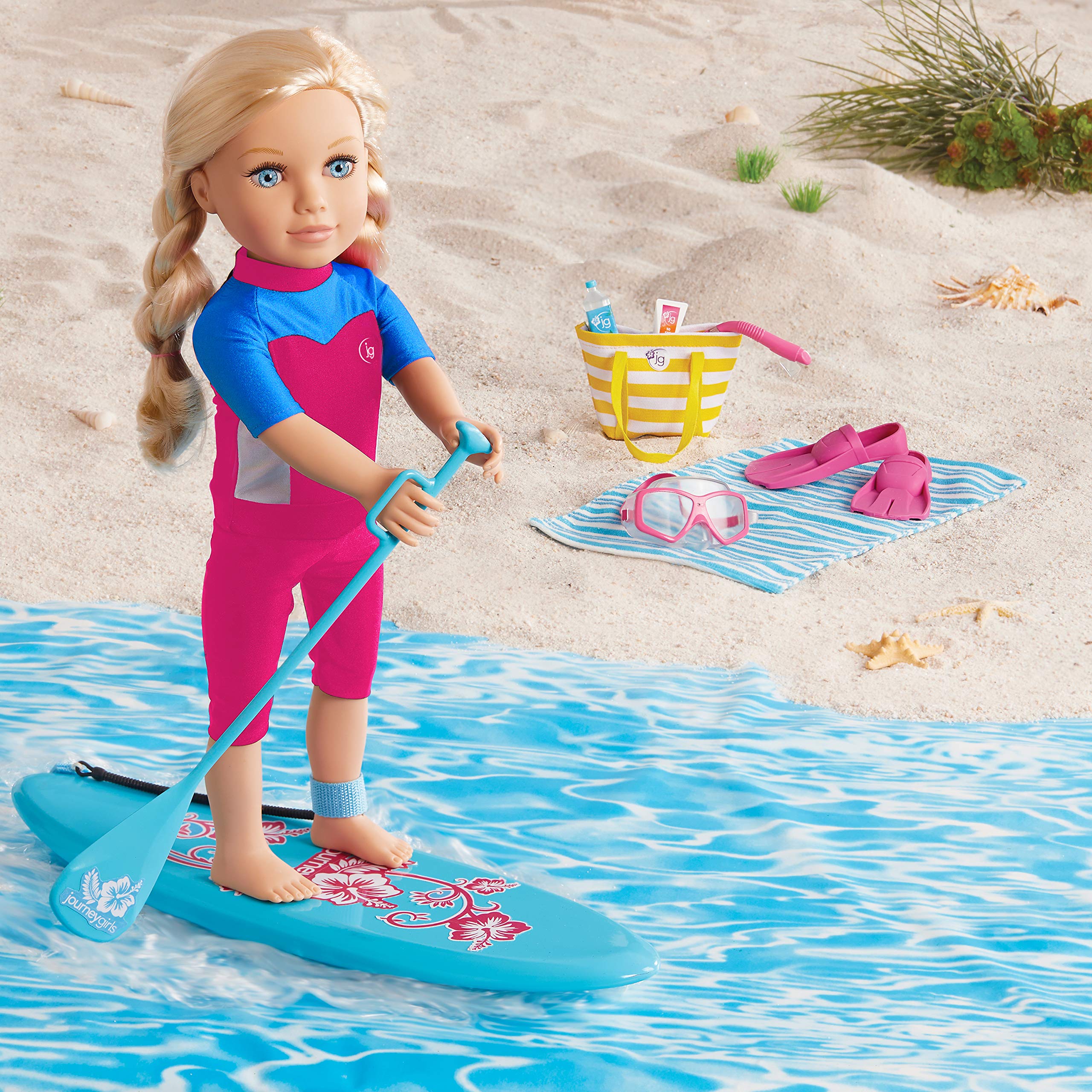 Journey Girls Summer Surf Set for 18 Inch Dolls, Includes Surfboard and Wet Suit, Kids Toys for Ages 6 Up by Just Play