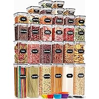 30 Pack Airtight Food Storage Containers for Kitchen Pantry Organization and Storage, BPA-Free, Plastic Storage Canisters with Lids - Cereal, Flour & Sugar, Include Labels, 6 Spoon & Marker