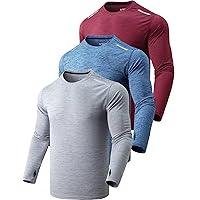 3 Pack: Men's Long Sleeve T Shirts, Dry Fit UV Sun Protection Outdoor Hiking Athletic Active Tops with Thumb Holes