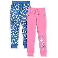 Amazon Essentials Disney | Marvel | Star Wars | Frozen | Princess Girls' Fleece Jogger Sweatpants (Previously Spotted Zebra), Pack of 2, Blue/Pink Mickey Rainbows, Large