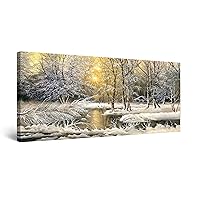 Startonight Canvas Wall Art Winter on The Lake - Landscape Framed 24 x 48 Inches