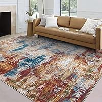 ReaLife Machine Washable Area Rug Runner - Living Room Bedroom Bathroom Kitchen Entryway Office - Non Slip Low Pile Stain Resistant Premium - Modern Abstract Colorful - ASA - Red Blue 3' x 5'