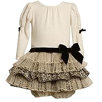 Bonnie Jean Baby Girls Knit Mixed Leopard Mesh Skirt Holiday Dress, Ivory, 12M - 24M