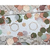 550 Pieces Boho Party Decor, Hexagon Confetti Party Decorations for Baby Shower, Bridal Shower, Birthday Sage Green, Copper