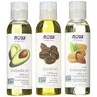 Now Foods Variety Moisturizing Oils Sampler: Sweet Almond, Avocado, and Jojoba Oils - 4oz. Bottles each