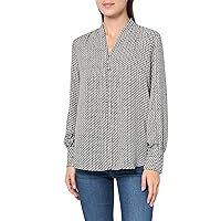 Adrianna Papell Women's Printed Button V-Neck Blouse