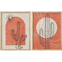 SIGNWIN Framed Cactus Abstract Geometric Wall Art, Set of 2 Mid-Century Desert Landscape Texas Saguaro Wall Décor Prints, Nature Wilderness Wall Décor for Living Room, Bedroom - 8