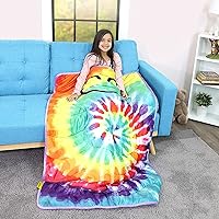 Good Banana K’ Smiley Tie Dye Weighted Blanket, Cozy, Thick, Soft, Cloud-Like Coral Fleece, Calming, Relaxing Nap, Sleep, Even Weight Dispersion, 5 lbs, Durable Grid Stitching, Whole-Body Comfort