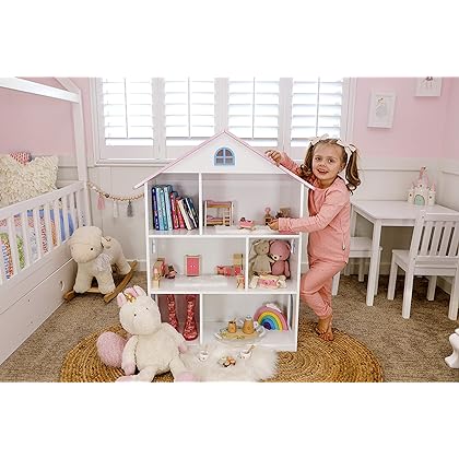 Wildkin Kids Wooden Dollhouse Bookcase for Girls, Measures 42 x 12 x 33 Inches, Dollhouse Bookshelf Keep Toys, Games, Books, and Art Supplies Organized, Ideal for Bedroom or Playroom, BPA-Free (White)