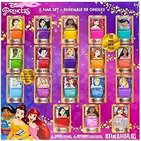Townley Girl Disney Princess Non-Toxic Peel-Off Nail Polish Set with Shimmery and Opaque Colors with Nail Gems for Girls Kids Ages 3+, Perfect for Parties, Sleepovers and Makeovers, 18 Pcs