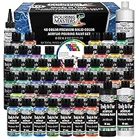 Pouring Masters 48-Color Ready to Pour Acrylic Pouring Paint Set with Silicone Oil & Gloss Medium - Premium Pre-Mixed High Flow 2-Ounce & 8-Ounce Bottles - For Canvas, Wood, Paper, Crafts, Tile