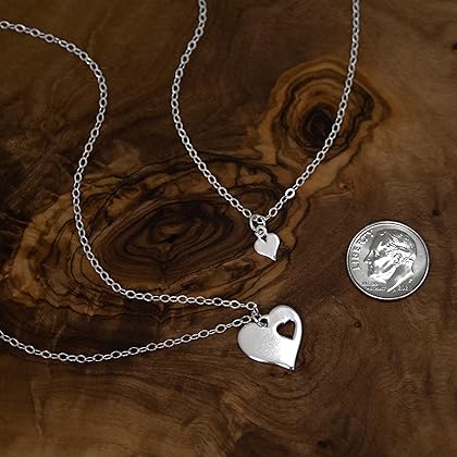 EFYTAL Mother Daughter Set For Two, Cutout Heart Necklaces, 2 Sterling Silver Necklaces Mother's Day Gift