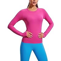 CRZ YOGA Women's Sports Long Sleeve Shirts Ribbed Running Shirt with Thumb Hole Breathable Quick Dry Fitness Tops