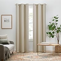 Eclipse Pembroke 100% Blackout, Faux Linen Grommet Window Curtains, 63 in Long x 42 in Wide, Thermal Insulated and Noise Reducing Curtains for Living Room, Bedroom, 2 Curtain Panels, Linen