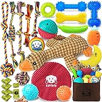 KIPRITII Puppy Teething Chew Toys -25 Pack Charming Puppy Toys Dog Chew Toys with Rope Toys, Dog Treat Balls & Dog Squeaky Toy for Puppy and Small Dogs