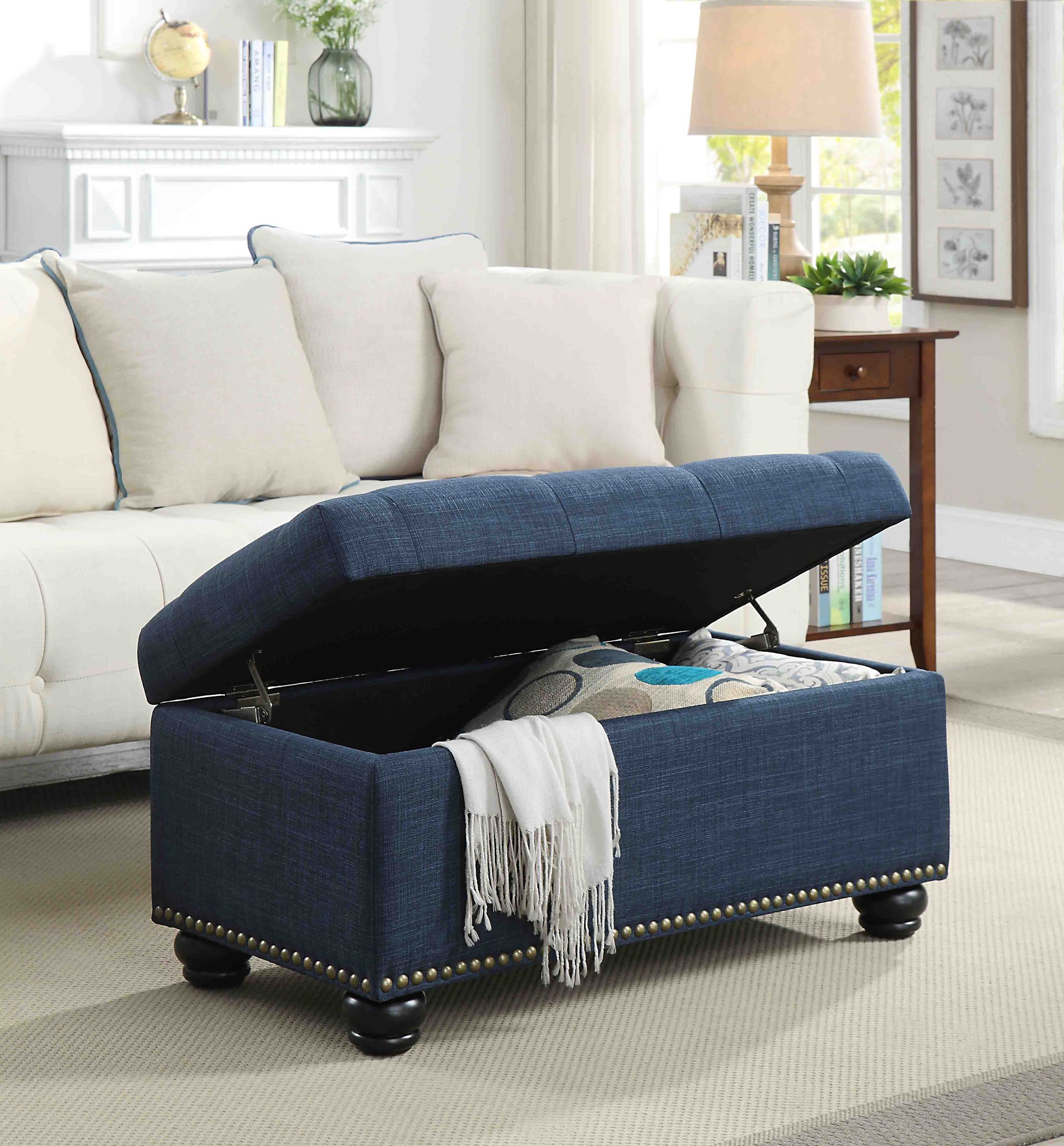 Convenience Concepts Designs4Comfort 7th Avenue Storage Ottoman, Blue Fabric