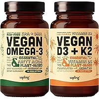 Vegan Omega 3 & Vegan Vitamin D3 + K2 Supplement Bundle - Plant-Based DHA & EPA Fatty Acids, 4000 IU Vitamin D3 and 100mcg Vitamin K2 as Mk7
