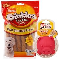 Hartz Pet Favorite Oinkies Smoked Pig Skin Twists and Treat Hogging Piglet Dog Treat Dispenser Gift Bundle for Hours of Play