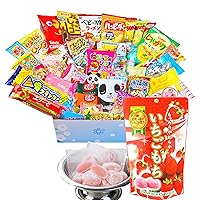 Japanese Snacks & Candy Bundle: 50 Piece Dagashi Box + 130g Strawberry Mochi Rice Cakes